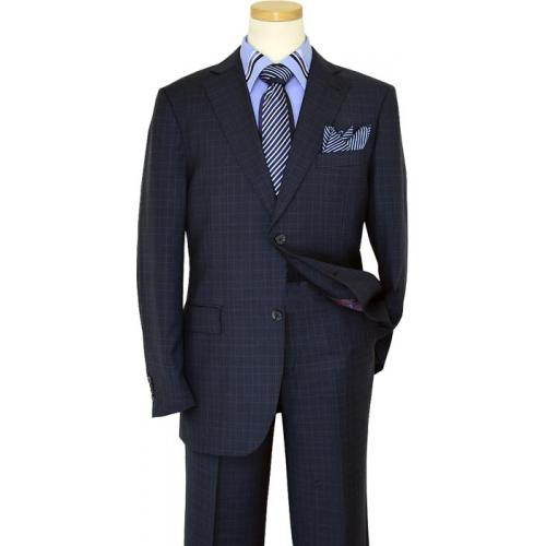 Elements by Zanetti Navy Blue With Sapphire Blue Windowpanes Super 140's Wool Suit 121/006/141